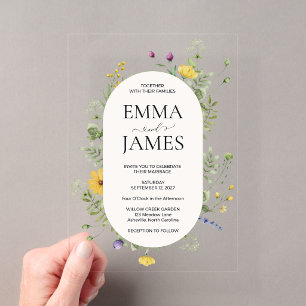 Modern Wildflower Wedding Elegant Meadow Floral Acrylic Invitations