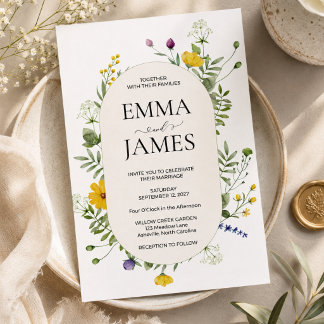 Modern Wildflower Wedding Elegant Meadow Floral Invitation