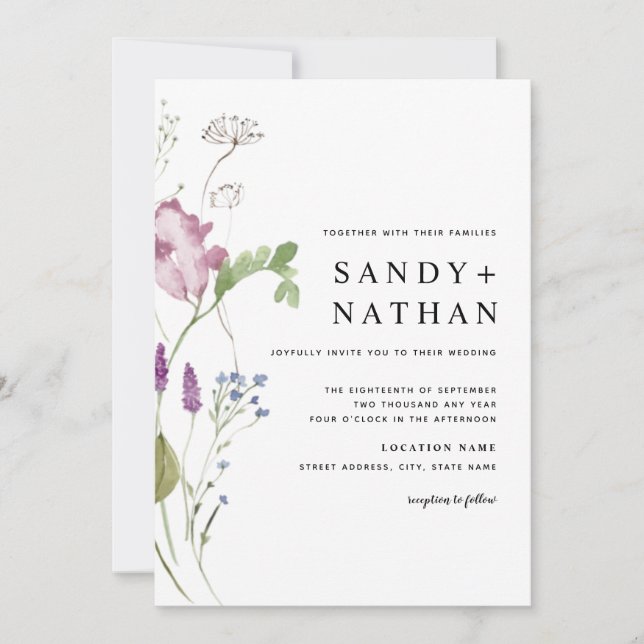 Modern Wildflower Wedding Invitation (Front)