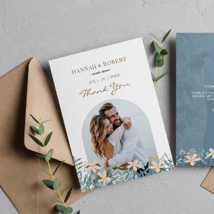 Modern Wildflower Wedding Photo Thank You Card