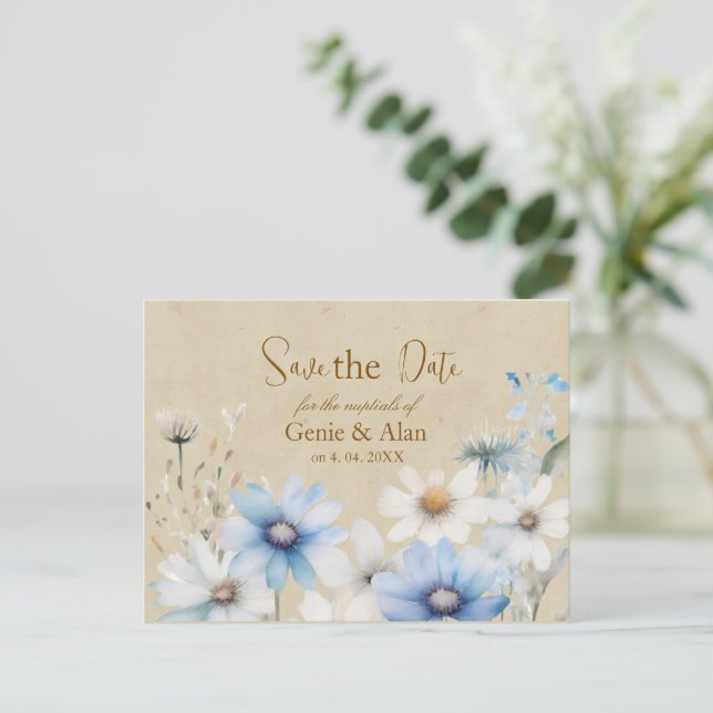 Modern Wildflower Wedding Save the Date Postcard (Standing Front)