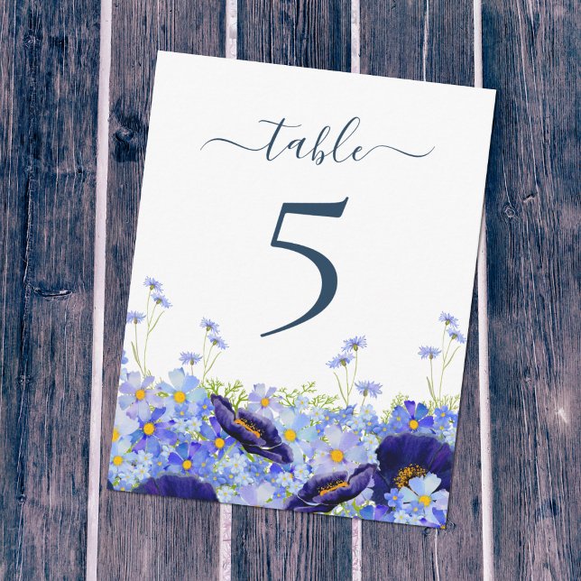 Modern Wildflower Wedding Table Number (Beautiful wildflower meadow watercolor unique hand painted artwork by artist Catherine Sweetman )