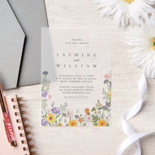 Modern Wildflower Wedding Vellum Invitations