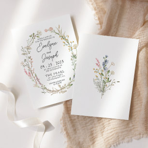 Modern Wildflower Whimsical Floral Wreath Wedding Invitation