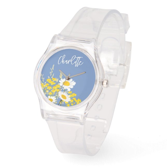 Modern Wildflowers Custom Monogram  Accessory Pouc Watch (Angle)