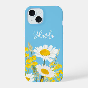 Modern Wildflowers Custom Monogram iPhone 15 Case