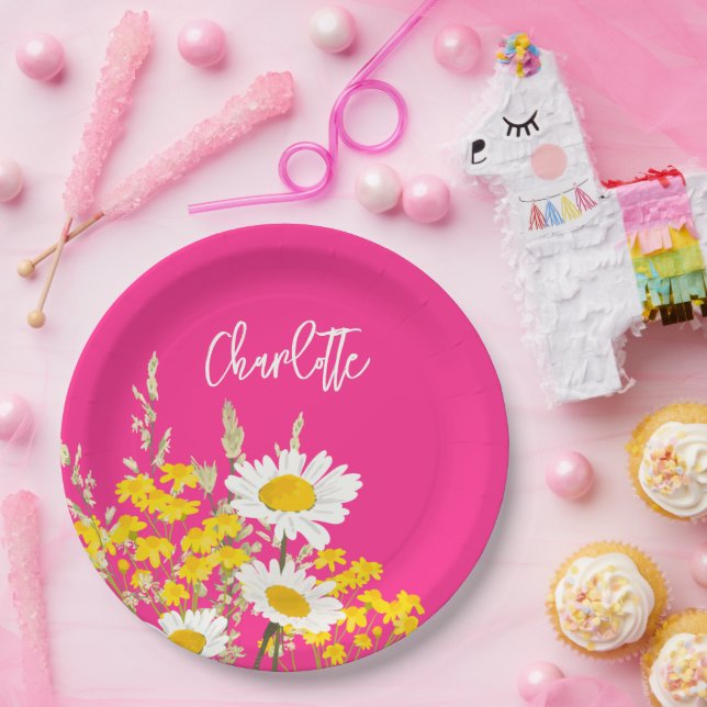 Modern Wildflowers Custom Monogram Paper Plate (Party)