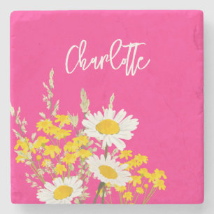 Modern Wildflowers Custom Monogram Stone Coaster