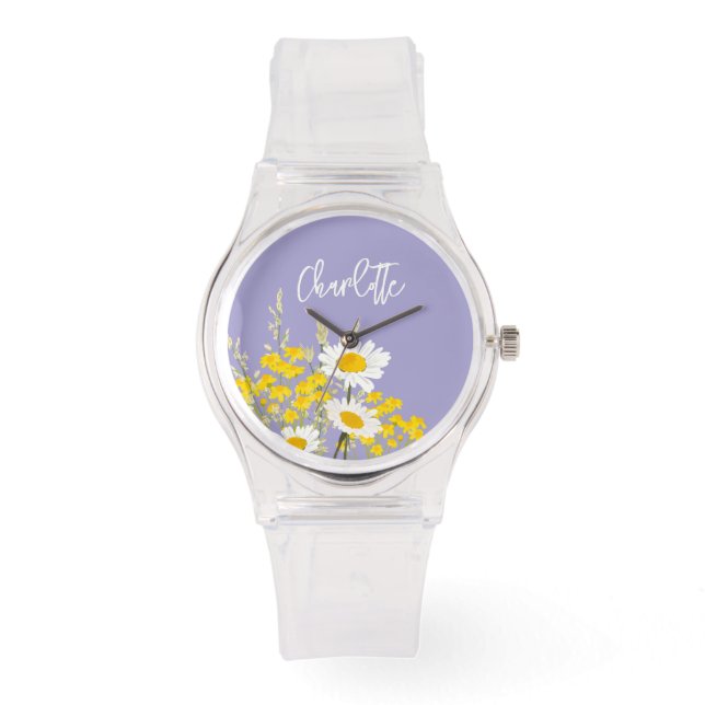 Modern Wildflowers Custom Monogram Watch (Front)