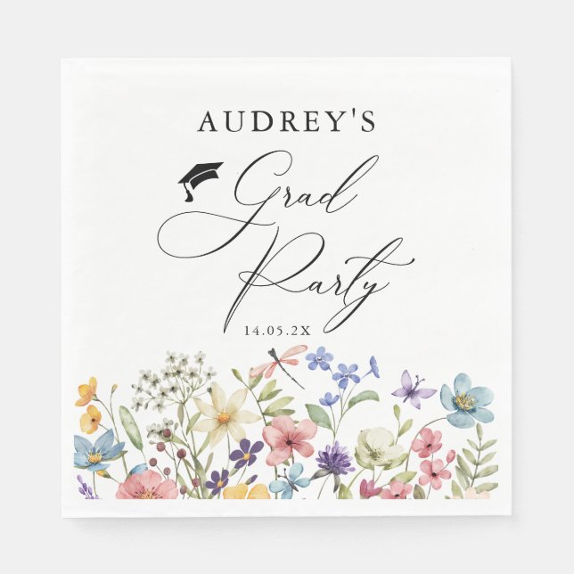 Modern Wildflowers Floral  Grad Party  Napkin (Front)