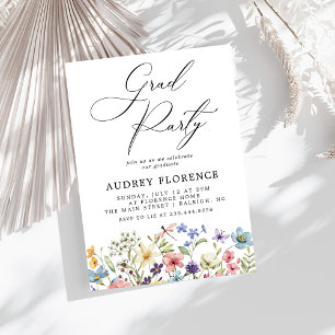 Modern  Wildflowers Floral Graduation Party Invitation