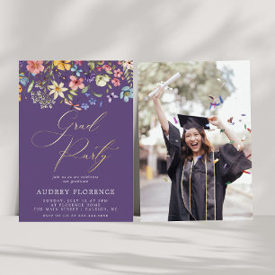 Modern Wildflowers Floral Photo Graduation Party