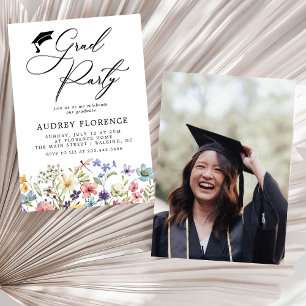Modern  Wildflowers Floral Photo Graduation Party Invitation