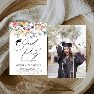 Modern  Wildflowers Floral Photo Graduation Party Invitation