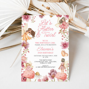 Modern Wildflowers Flutter Twirl Fairy Birthday Invitation