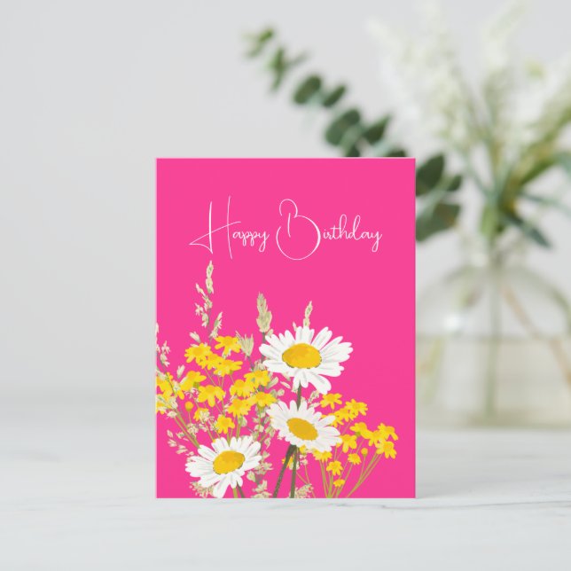 Modern Wildflowers Happy Birthday  Postcard (Standing Front)