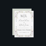 Modern Wildflowers Monogram Green Wedding Save The Date<br><div class="desc">Beautiful simple & sweet wildflowers creating a subtle frame around this pretty wedding Save the Date card.  Pastel sage green background.  Add your initial monograms at the top of this pretty reminder card.</div>