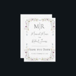 Modern Wildflowers Monogram White Wedding Save The Date<br><div class="desc">Beautiful simple & sweet wildflowers creating a subtle frame around this pretty wedding Save the Date card. Clean white background.  Add your initial monograms at the top of this pretty reminder card.</div>