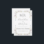 Modern Wildflowers Monogram White Wedding Save The Date<br><div class="desc">Beautiful simple & sweet wildflowers creating a subtle frame around this pretty wedding Save the Date card. Clean white background.  Add your initial monograms at the top of this pretty reminder card.</div>