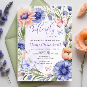 Modern Wildflowers Purple Butterfly Baby Shower Invitation
