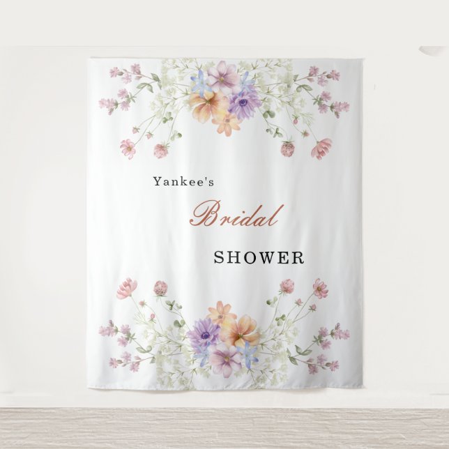 Modern wildflowers spring wedding Backdrop Decor Tapestry (Front)