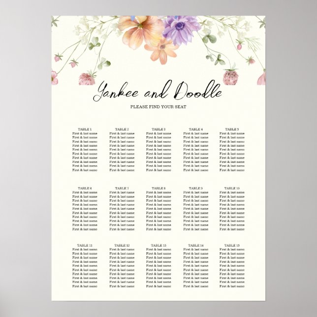 Modern wildflowers spring wedding Seating Chart (Front)