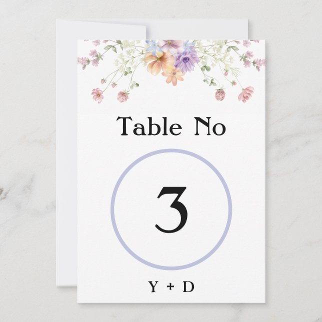 Modern wildflowers spring wedding Table Number  (Front)