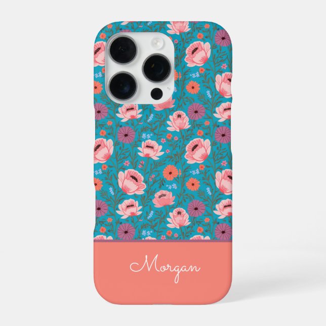 Modern Wildflowers with Name iPhone Case (Back)