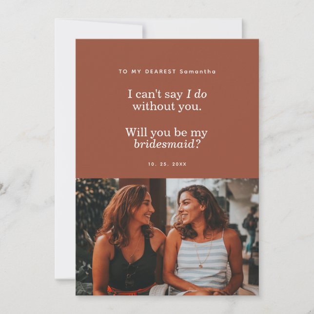 Modern Will You Be My Bridesmaid Photo Card (Front)