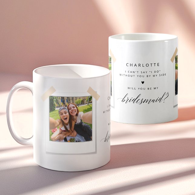 Modern Will You Be My Bridesmaid? Photo Collage Coffee Mug (Creator Uploaded)