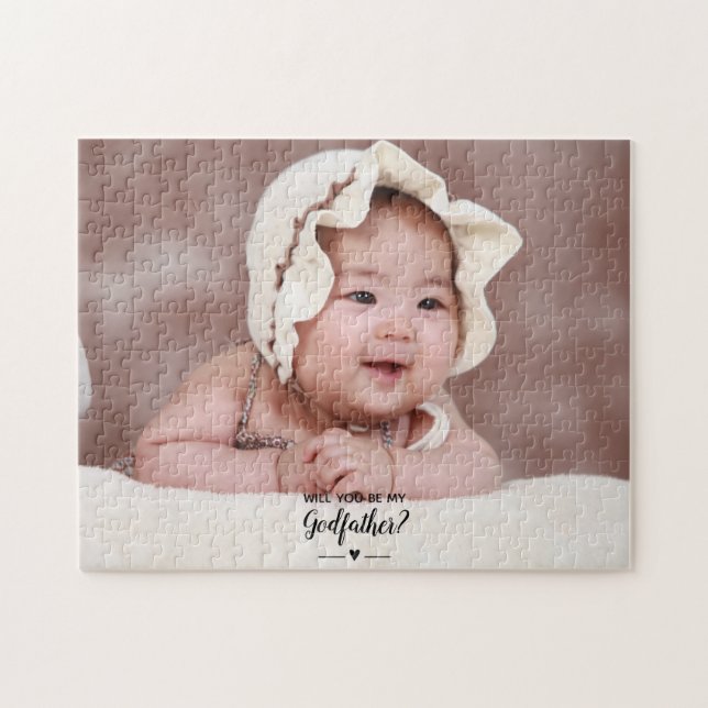 Modern Will You Be My Godfather Photo Of Baby Jigsaw Puzzle (Horizontal)