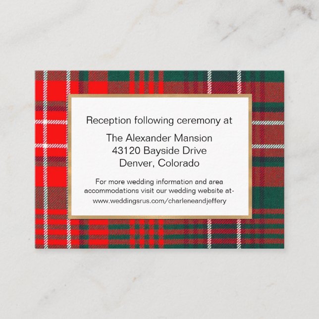 Modern Wilson Tartan Plaid Wedding Enclosure Card (Front)