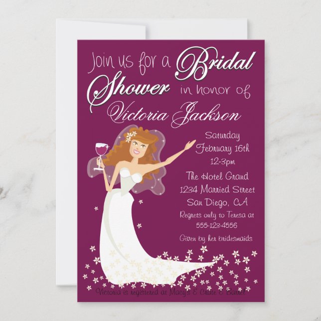 Modern Wine Bridal Shower Cocktail Party Invites (Front)