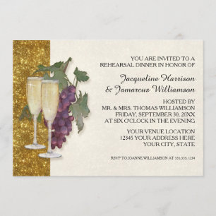 Modern Wine Champagne Glass Theme Rehearsal Dinner Invitation