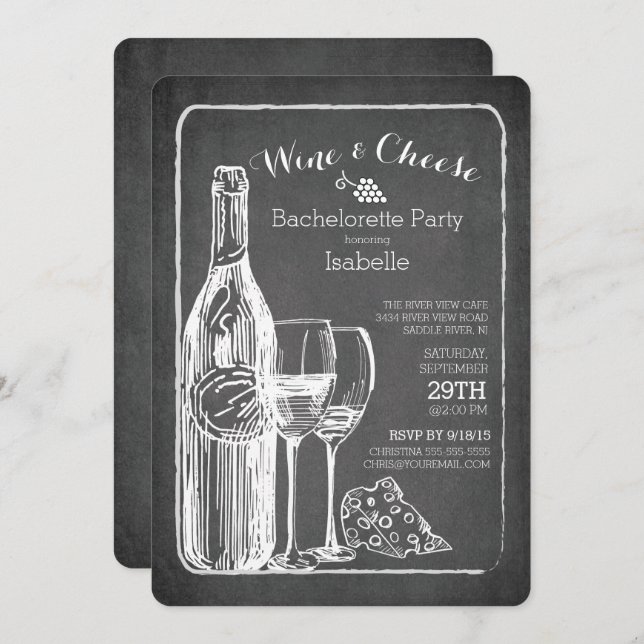 Modern Wine & Cheese Bachelorette Party Invitation (Front/Back)