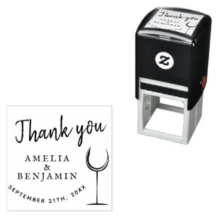 Modern Wine Glass Thank you Wedding Self-inking Stamp
