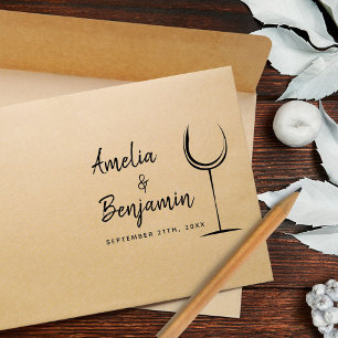 Modern Wine Glass Typography Couple`s Name Wedding Rubber Stamp