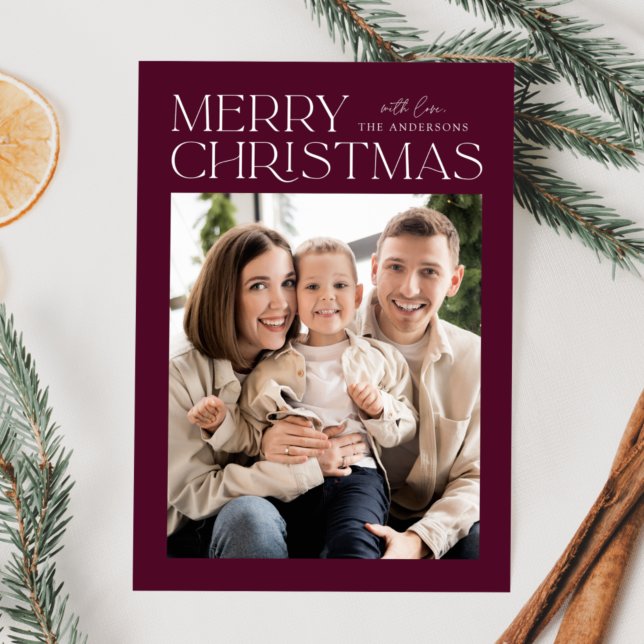 Modern Wine Merry Christmas Photo Holiday Card (Creator Uploaded)