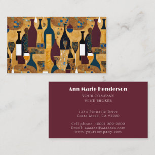 Modern Wine Pattern Gold Maroon Business Card