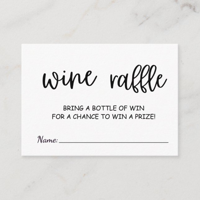 Modern Wine Raffle pArty activities card (Front)