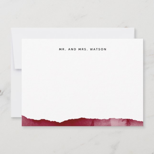 Modern Wine Red Burgundy Splash Custom Stationery Card (Front)