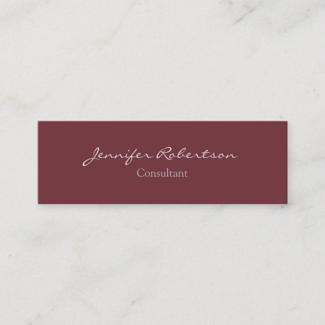 Modern Wine Red Colour Plain Unique Slim Mini Business Card (Front)