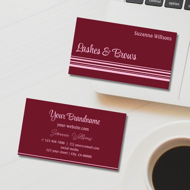 Modern Wine Red Pink Stripes Professional Stylish Business Card (Creator Uploaded)