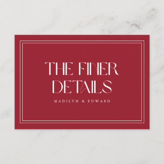 Modern Wine Red "The Finer Details" Wedding Enclosure Card