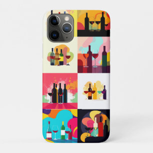 Modern Wine Set Silhouette Collage – Bold Colorful iPhone 11 Pro Case