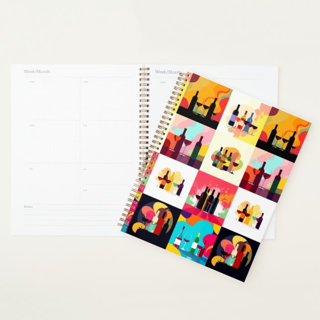 Modern Wine Set Silhouette Collage – Bold Colorful Planner (Display)