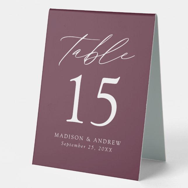 Modern Wine Wedding Table Number (Front)