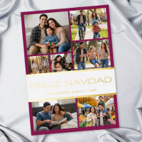 Modern Wine White 7 Photo Collage Feliz Navidad