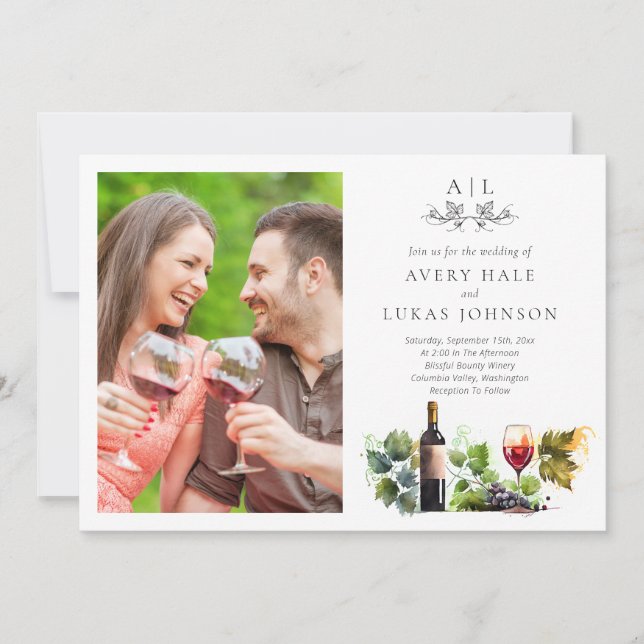 Modern Winery Destination Wedding  Invitation (Front)