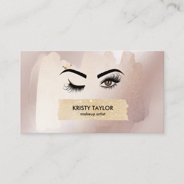 modern wink eyes with crown long lashes business card (Front)